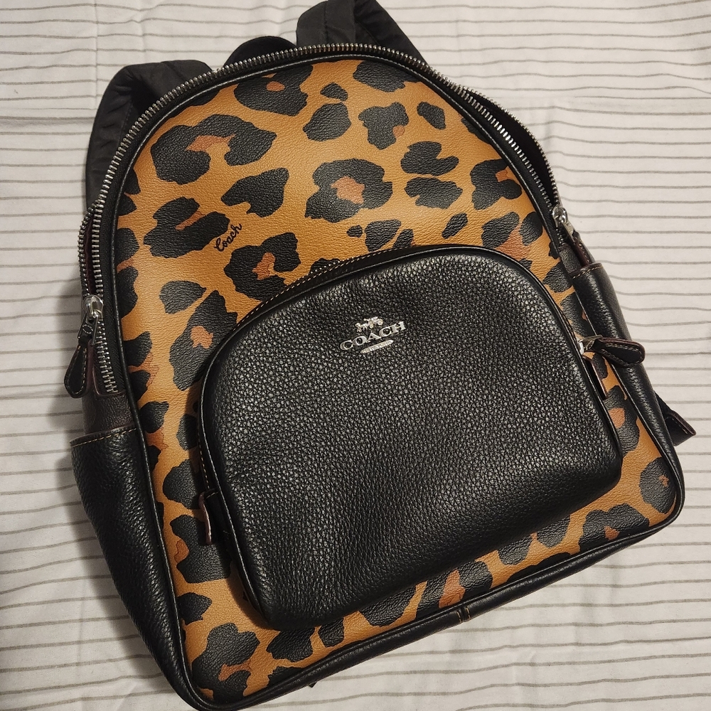 Coach Tan and Black Leopard Print Women's Backpack